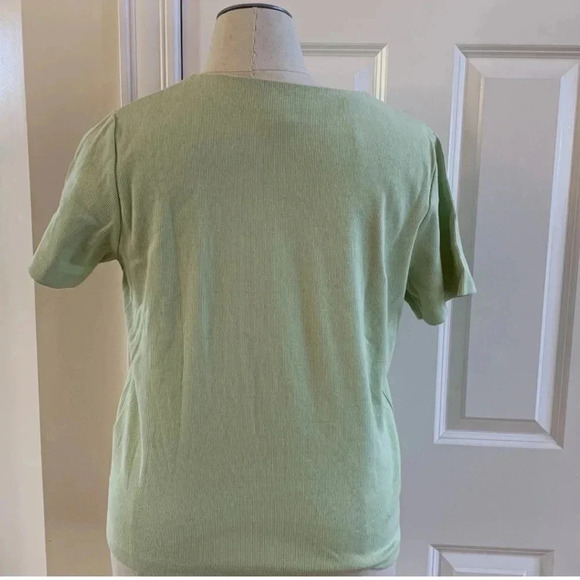 Orvis Womens Size Large Short Sleeve Light Green Ribbed Asymmetric Neck T-shirt - Picture 2 of 6